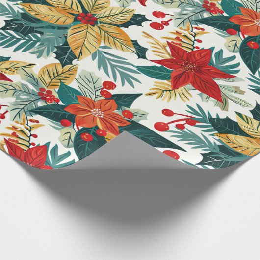 Poinsettia Retro Weihnachtswrapping Paper Geschenkpapier (Ecke)