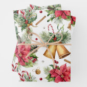 Poinsettia, Robin, Glocken, Kerzen, rote Beere Geschenkpapier Set (Beispiel)