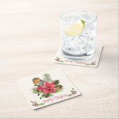 Poinsettia, Robin, Heilige, Kiefer, Kegel Weihnach Rechteckiger Pappuntersetzer (Vor Ort)