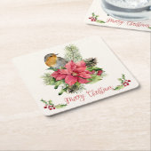 Poinsettia, Robin, Heilige, Kiefer, Kegel Weihnach Rechteckiger Pappuntersetzer (angewinkelt)