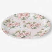 Poinsettia Rosa Wintergoldenschneeflocken Geburtst Pappteller (Schrägansicht)