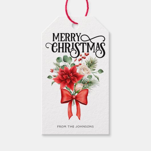 Poinsettia Rose Blume Bouquet Geschenkanhänger (Vorderseite)