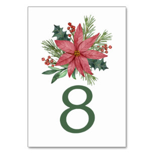 Poinsettia-Rot-Blumen-Weihnachtshochzeit  Tischnummer