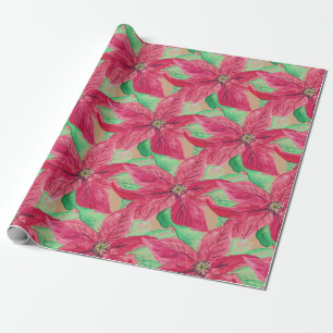 Poinsettia Rot Floral Weihnachten Vintage  Geschenkpapier