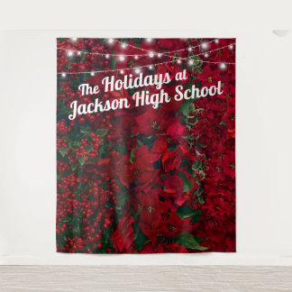 Poinsettia Rot Grüne Blätter Weihnachts-Foto Hinte Wandteppich
