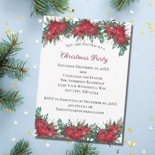 Poinsettia Rot Grüne Weihnachtsfeier Party Einladung