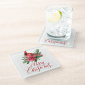 Poinsettia Roter Kardinal Weihnachtsfeiertag Glasuntersetzer (Schrägansicht)