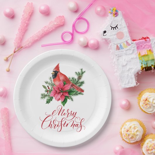 Poinsettia Roter Kardinal Weihnachtsfeiertag Pappteller (Party)