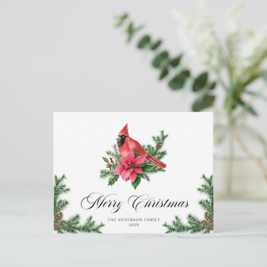Poinsettia Roter Kardinal Weihnachtsfeiertag Postkarte (Stehend Vorderseite)