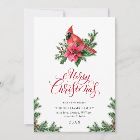 Poinsettia Roter Kardinal Weihnachtsgrüße Feiertagskarte (Vorderseite)