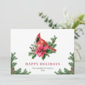 Poinsettia Roter Kardinal Weihnachtsgrüße Feiertagskarte (Stehend Vorderseite)