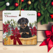 Poinsettia Rottweiler Welpe Weihnachtskorb Keramikornament