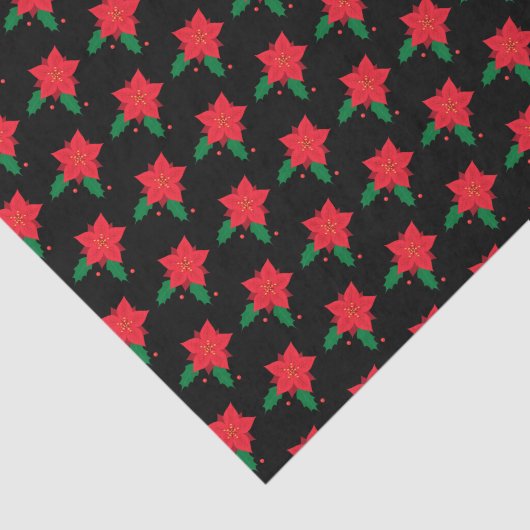 Poinsettia Rotweihnachtsmuster auf schwarzer Blume Seidenpapier (Ausschnitt)