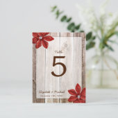 Poinsettia Rustic Barn Wood Wedding Tischnummer (Stehend Vorderseite)