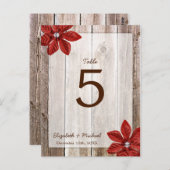 Poinsettia Rustic Barn Wood Wedding Tischnummer (Vorne/Hinten)