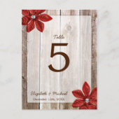 Poinsettia Rustic Barn Wood Wedding Tischnummer (Vorderseite)