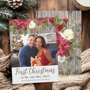 Poinsettia Rustic Wood Foto 1. Feiertagskarte