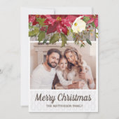 Poinsettia Rustic Wood Lace Foto Frohe Weihnachten (Vorderseite)