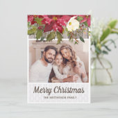 Poinsettia Rustic Wood Lace Foto Frohe Weihnachten (Stehend Vorderseite)