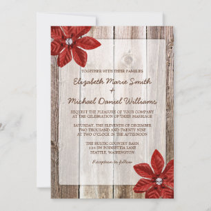 Poinsettia Rustikale Scheunen-Holz-Hochzeitseinlad Einladung