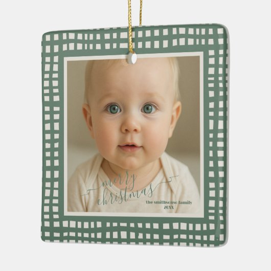 Poinsettia Sage Green Ivory Christmas two Photo Keramikornament (Links)