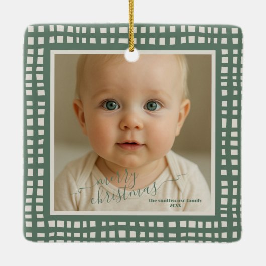 Poinsettia Sage Green Ivory Christmas two Photo Keramikornament (Rückseite)