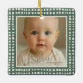 Poinsettia Sage Green Ivory Christmas two Photo Keramikornament (Vorderseite)