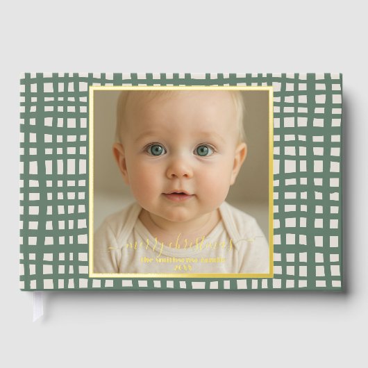 Poinsettia Sage Green Merry Christmas Photo real Gästebuch (Vorderseite)