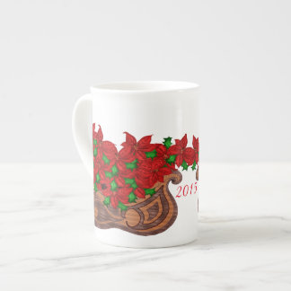 Poinsettia-Schlitten-Knochen-China-Tasse Porzellantasse