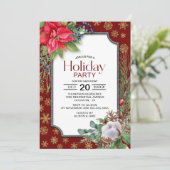 Poinsettia Snowflakes Feiertagsparty Einladung (Stehend Vorderseite)