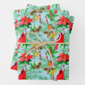Poinsettia Spruce Branches Cones Robin Kardinals Geschenkpapier Set (Beispiel)