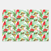 Poinsettia Spruce Branches Cones Robin Kardinals Geschenkpapier Set (Vorderseite 3)