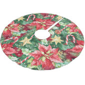 Poinsettia Stars Candy Canes Polyester Weihnachtsbaumdecke (Schrägansicht)