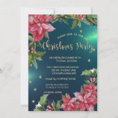 Poinsettia, Stars Green Company Weihnachts-Party Einladung (Vorderseite)