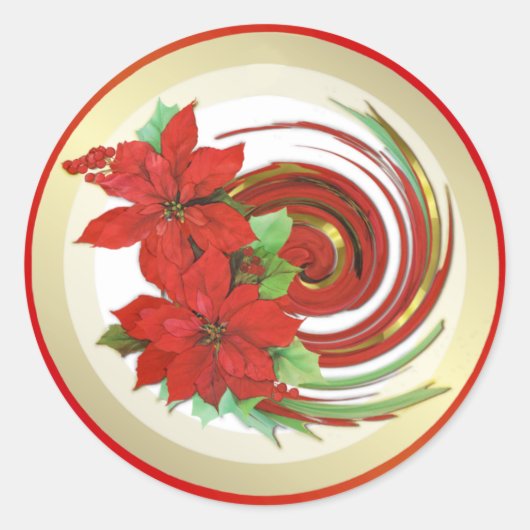 Poinsettia Swirl Runder Aufkleber (Vorderseite)