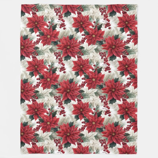 Poinsettia Throw Blanket Classic Yuletide Style Fleecedecke (Vorderseite)