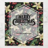 Poinsettia und Berries auf schwarz Weinetikett (Einzelnes Label)