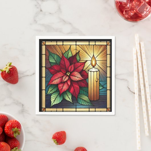 Poinsettia und Candle-verklebte Glass-Decoupage Serviette (Beispiel)