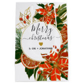 Poinsettia und Citrus Gold Frohe Weihnachten Mittlere Geschenktüte (Rückseite)