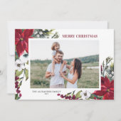 Poinsettia und Fir Blätter Frohe Weihnachten Foto (Vorderseite)