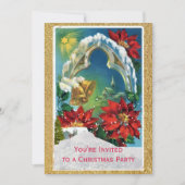 Poinsettia und Gold Bells Weihnachtsfeier Einladung (Vorderseite)