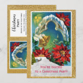 Poinsettia und Gold Bells Weihnachtsfeier Einladung (Vorne/Hinten)