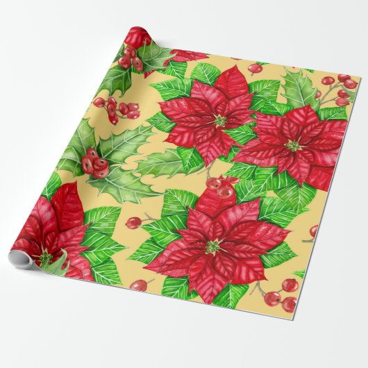 Poinsettia und Heiligbeere Geschenkpapier (Ungerollt)