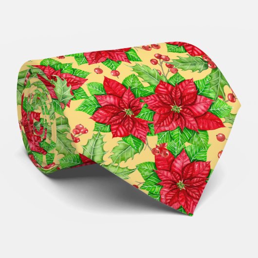 Poinsettia und Heiligbeere Krawatte (Gerollt)