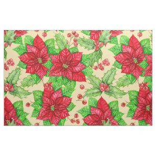 Poinsettia und Heiligbeere Stoff