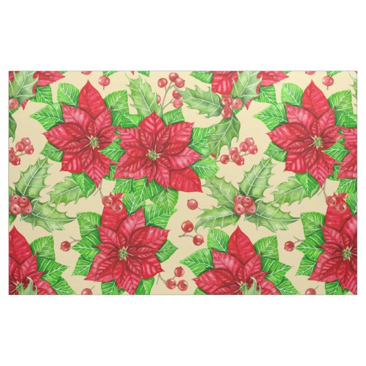Poinsettia und Heiligbeere Stoff (Fat Quarter (45,7 x 55,9 cm))