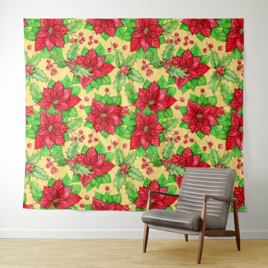 Poinsettia und Heiligbeere Wandteppich (Beispiel (Horizontal))
