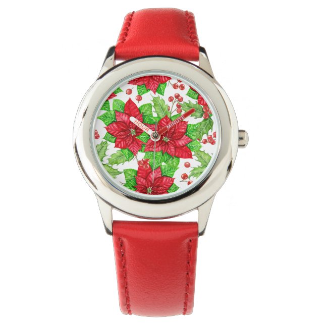 Poinsettia und Heilige Beere Weihnachten Armbanduhr (Vorderseite)