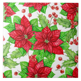 Poinsettia und Heilige Beere Weihnachten Fliese