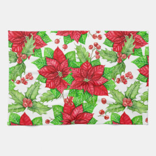 Poinsettia und Heilige Beere Weihnachten Geschirrtuch